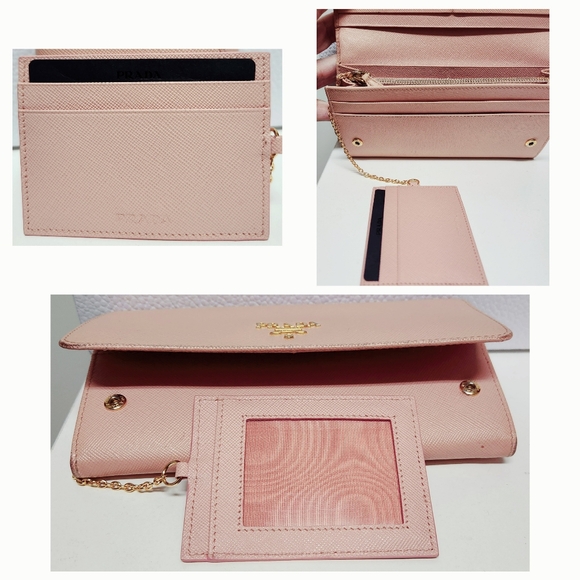 PRADA Orchidea Saffiano Metall Wallet with Detachable ID Holder with Chain & COA - Picture 3 of 16